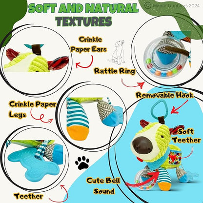 Maple Toys - 5-in-1 Multi-Sensory Plush Toy with Teethers, Rattles