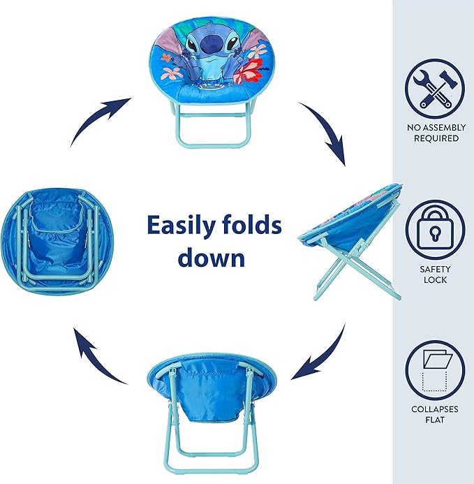 Idea Nuova Disney Stitch 19” Frame Folding Toddler Saucer™ Chair with Cushion, Ages 3+