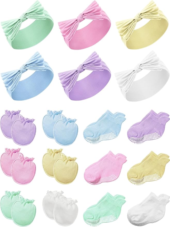 Geyoga 18 Pieces Baby Headband Newborn Socks and Mittens Sets 0-6 Months