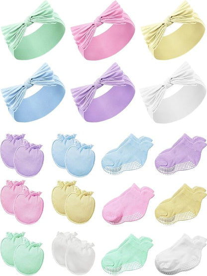 Geyoga 18 Pieces Baby Headband Newborn Socks and Mittens Sets 0-6 Months