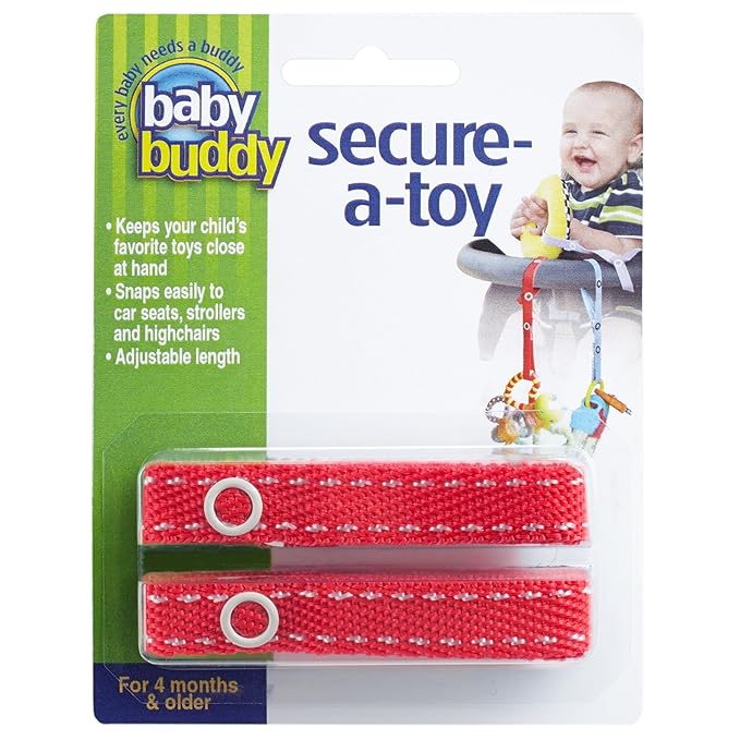 Baby Buddy Secure-a-Toy, Adjustable Pacifier and Teether Strap for Stroller 2 Pack