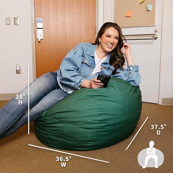 Big Joe Fuf Medium Foam Filled Bean Bag Chair with Removable Cover, Collegiate Green Lenox, Durable Woven Polyester, 3 feet Big
