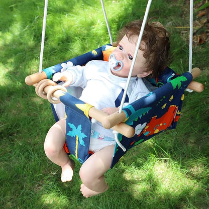 DILIMI Wooden Baby Swing Toddler Swing Indoor & Outdoor Infant Hanging Swing Chair with Canvas Cushion, Swing Sets for Backyard