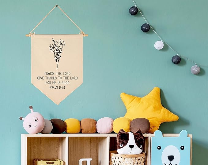 Praise the Lord-Botanical Bible Verse Hanging Flag Decor-Living Room Bedroom