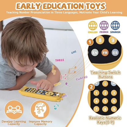 Orzbow Baby Remote Control Toy for 6 Month+ with Silicone Teether Cover, TV Remote Toy with Realistic Light and Sound - English
