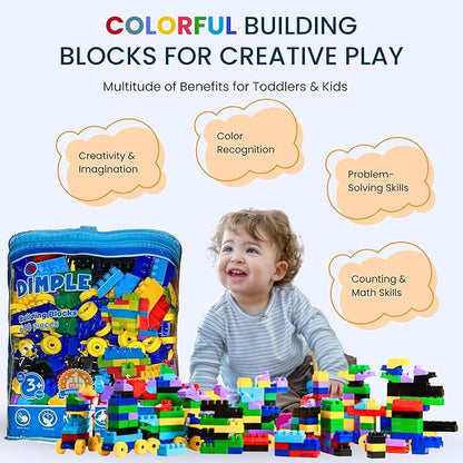 Dimple Large Building Blocks for Toddlers/Kids (600 Piece) Stackable, Multi-Colored, Interlocking Toys Safe, Non-Toxic Plastic Bright Colors, Waterproof Boys, Girls Age 3 for Kids