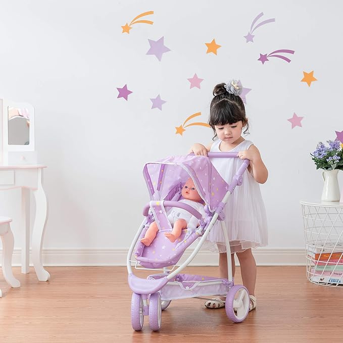 Olivia's Little World - Play Baby Doll Bassinet Stroller for Toddler, Baby Doll Pram Stroller Buggy for 3+ Year Old Girls 2-in-1 Baby