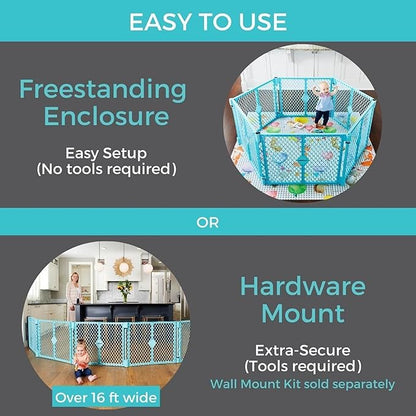 Toddleroo by North States Superyard 6 Panel Free Standing Play Yard, Indoor or Outdoor Baby Playpen, Baby Gate. Made in USA. 5.5 feet Corner to Corner Play Pen (26" Tall, Aqua)