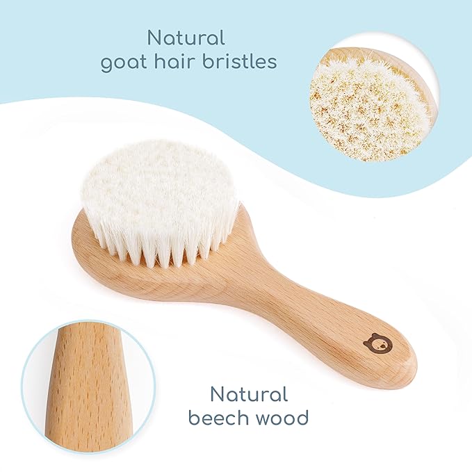 Hair Brush and Comb Set for Newborns & Toddlers - Ultra Soft Goat Hair Brush - Perfect Registry Gift