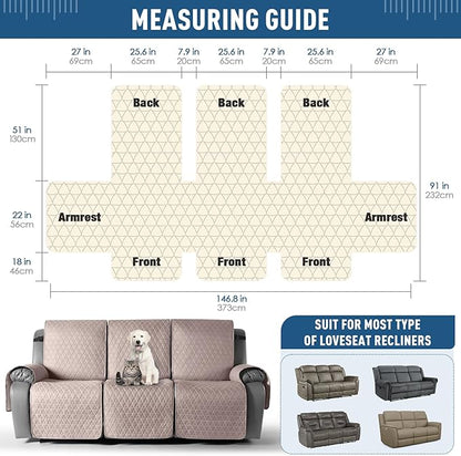 TAOCOCO 100% Waterproof Recliner Sofa Cover-Non Slip Split Couch Covers for Reclining Couches with Elastic Straps,Couch Covers for 3 Cushion Couch Sofa Pet Friendly(Peach, 3 Seater)