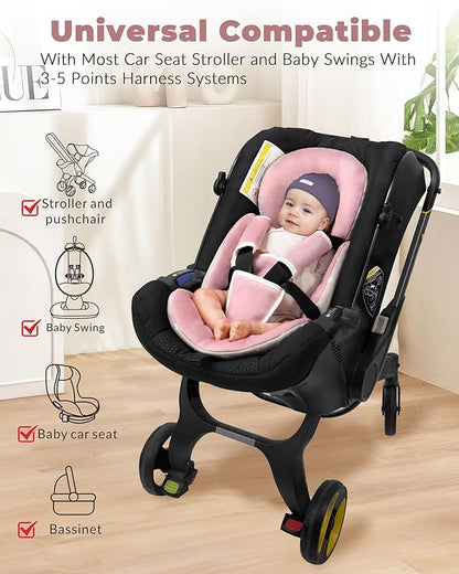 Infant Car Seat Insert with Extra Cushion for Preemie to Infants, Reversible Newborn Carseat Insert Head Support, Fits for Stroller, Baby Swing, Rocker, Bassinets, Pushchair (Pink)