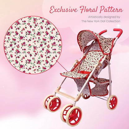Baby Doll Stroller for Toddler Girls & Big Kids up to 8 Years Old | 28” Baby Stroller for Dolls, Toy Baby Stroller with Cute Coral Floral Print