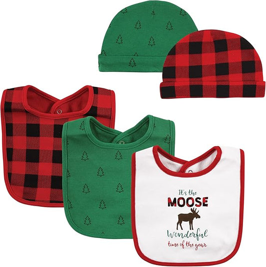 Hudson Baby Unisex BabyCotton Bib and Headband or Caps Set