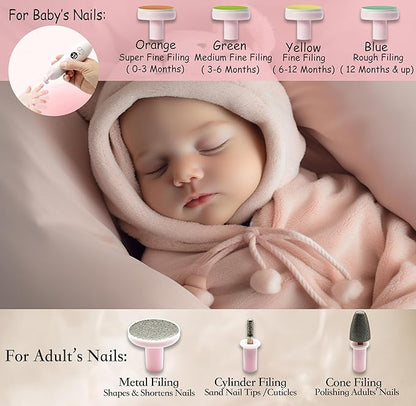 Royal Angels Rechargeable Baby Nail Buffer 22 in 1, Safe Electric Baby Nail File 13 Replacements,