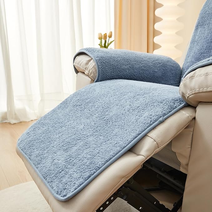 vctops Sherpa Fleece Recliner Chair Cover Super Soft Warm Plush Sofa Slipcover Furniture Protector Non Slip Washable Reclining Chair Cover for Kids, Pets (Blue,22"x82")