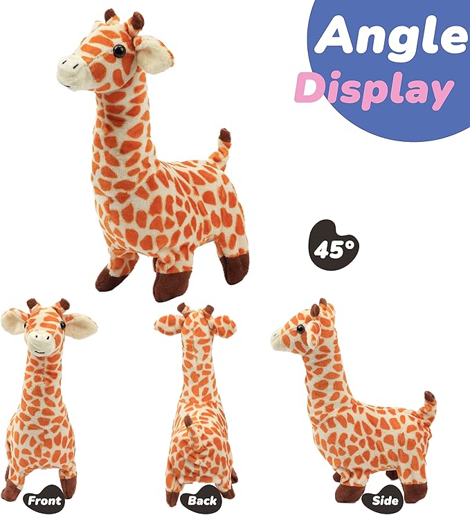 Hopearl Walking Giraffe Interactive Electronic Pet Plush Jirafa Toy with Sounds and Movements Animated Shaking Tail Gifts for Toddlers Birthday, Brown 9''