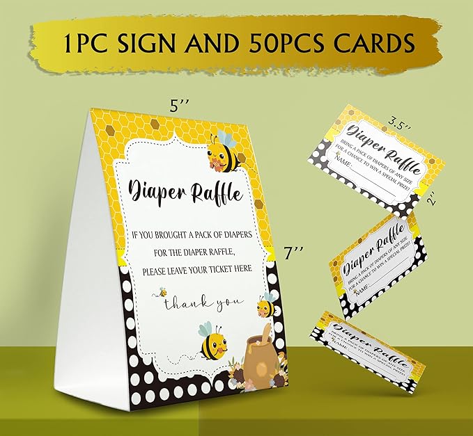 Diaper Raffle Sign,Diaper Raffle Baby Shower Game Kit (1 Standing Sign + 50 Guessing Cards) Diapers-N11