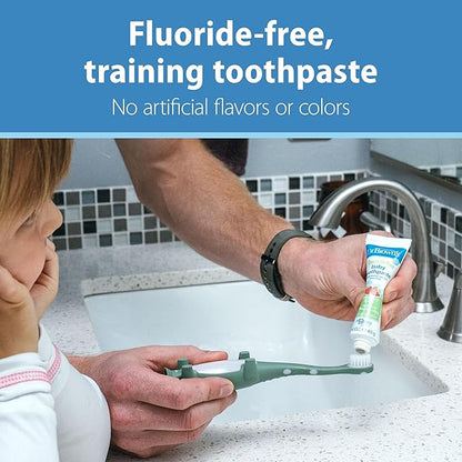 Dr. Brown's Infant-to-Toddler Training Toothbrush Set, Mint Elephant with Fluoride-Free Strawberry Baby Toothpaste, 0-3 Years (Styles May Vary)