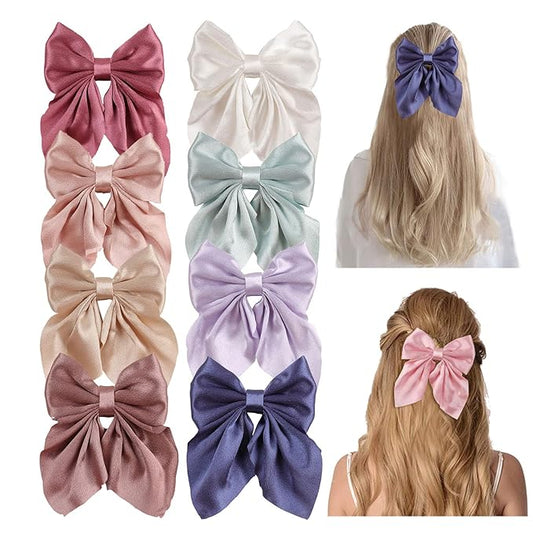 5 Inch Large Satin Hair Bows Alligator Hair Clips, Swallowtail 8Pcs for satin8pcs)