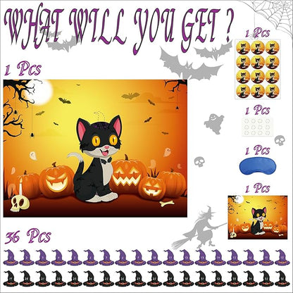Morcheiong Halloween Game Pin The Tail on The Cat Game 36 Hats,