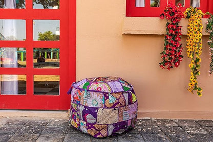 THE ART BOX Cotton Patchwork Vintage Boho Embroidered Bean Bag Seating Pouf Covers Ottoman Kids Stool Decorative Chair Boho Home Décor (14x22 Inches, Cover Only)