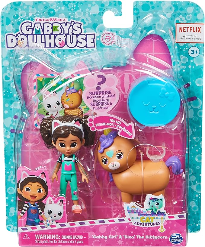 Gabby's Dollhouse, Gabby Girl and Kico the Kittycorn Toy Figures Pack 3 and