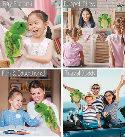DolliBu Sea Turtle Hand Puppet - Super Soft Stuffed Animal Hand Puppets for Kids, Educational Hand Puppet Plush Toy for Kids and Adults 10 Inch