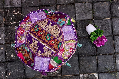 THE ART BOX Cotton Patchwork Vintage Boho Embroidered Bean Bag Seating Pouf Covers Ottoman Kids Stool Decorative Chair Boho Home Décor (14x22 Inches, Cover Only)