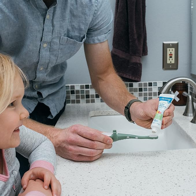 Dr. Brown's Toddler Toothbrush, Dinosaur, Green and Orange, 2-Pack