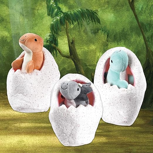 Cre8tive Minds Basket of Baby Dinosaurs, Plush Dolls 7-Piece Toddler 3 Dinos, 3 Eggs, (MTC-1017)