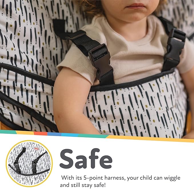 Nuby On The Go Toddler Portable Travel Chair for Babies and Toddlers - 5 Point Safety Adjustable Straps - 6+ Months - Folds into a Storage Bag, Brush Strokes