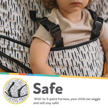 Nuby On The Go Toddler Portable Travel Chair for Babies and Toddlers - 5 Point Safety Adjustable Straps - 6+ Months - Folds into a Storage Bag, Brush Strokes