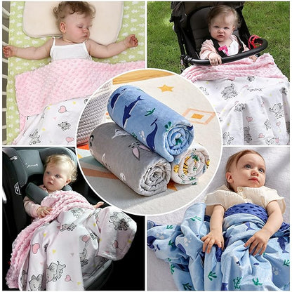 DaysU Silky Micro Soft Plush Baby Blankets for Boys with Print Animal Pattern and Soothing Raised Dots, Double Layer Bed Throws for Baby Crib 30x40 Inches