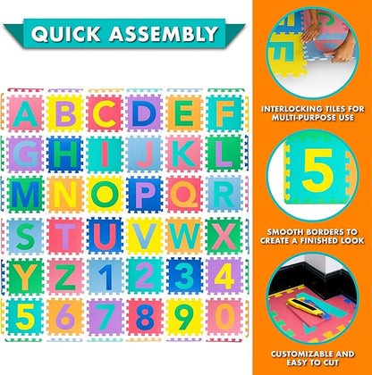 ProSource Kids Puzzle Alphabet, Numbers 36 Tiles 12" by 12",Abc & 123