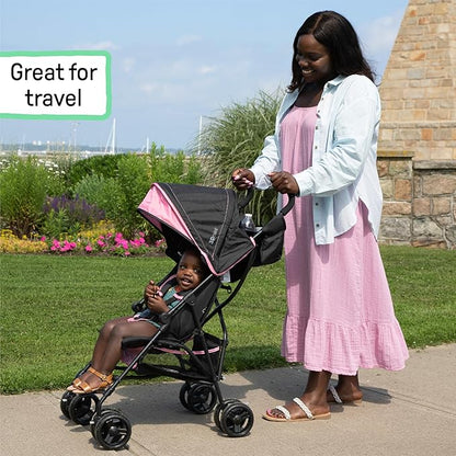 Summer by Ingenuity 3D Mini Convenience Stroller – Lightweight Stroller with Compact Fold, Multi-Position Recline, Canopy with Pop Out Sun Visor and More – Umbrella Stroller for Travel, Pink