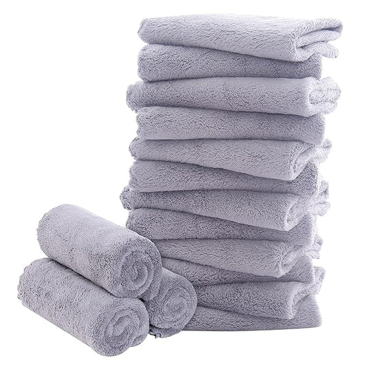 16 Pack Baby Washcloths - Luxury Coral Fleece Grey,10x10 Inch