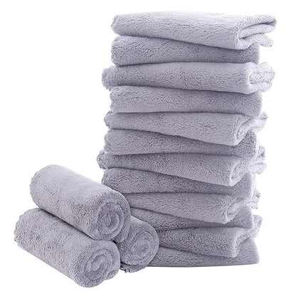 16 Pack Baby Washcloths - Luxury Coral Fleece Grey,10x10 Inch