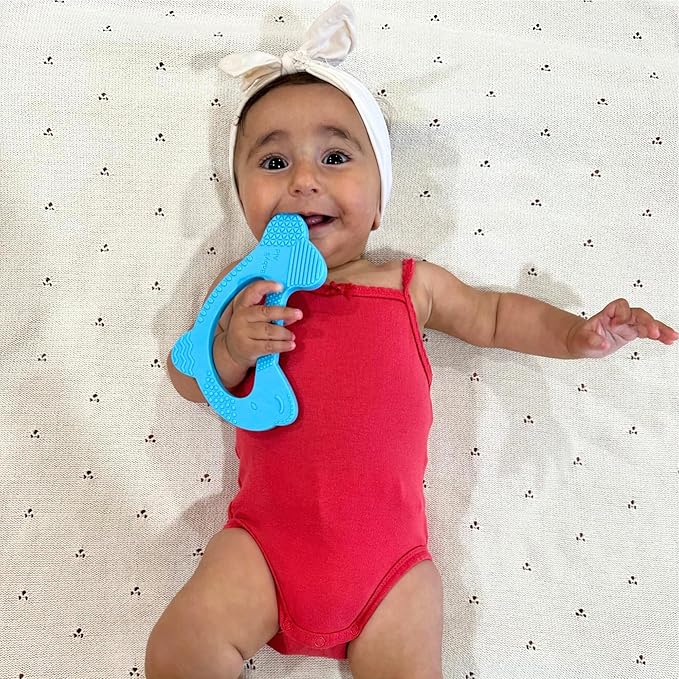 Baby’s Aid Dolphin Silicone Baby Teether, Easy to Hold Teething Toy for Pain Relief 3+ Months, 8X Teething