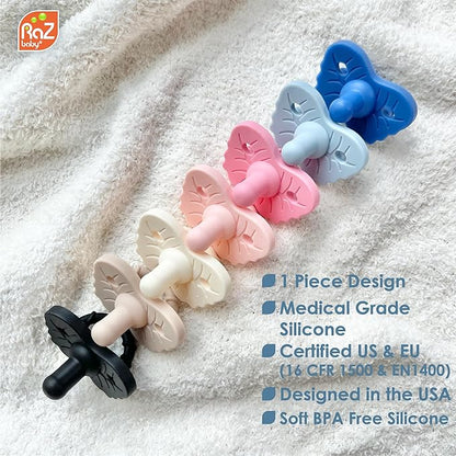 RaZbaby RaZzies Pacifier 4-Pack for Newborns &Infants 0m+ - Natural Nipple Shaped BPA Free Medical Grade Silicone 1 Piece