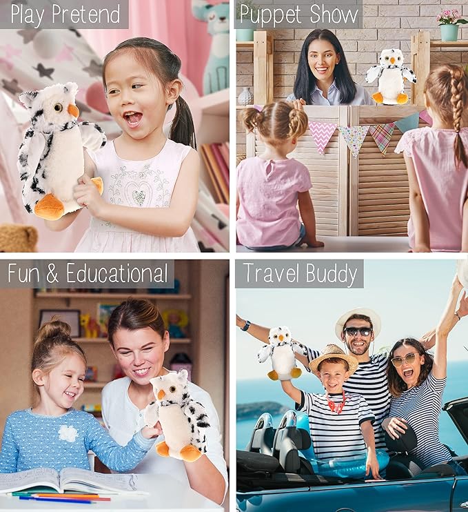 DolliBu White Owl Plush Hand Puppet for Kids - Soft Plush Stuffed Animal Hand Puppet Toy, Puppet Show Games Puppet Theaters for Kids