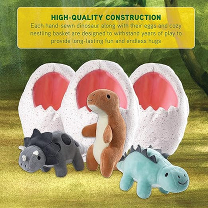 Cre8tive Minds Basket of Baby Dinosaurs, Plush Dolls 7-Piece Toddler 3 Dinos, 3 Eggs, (MTC-1017)