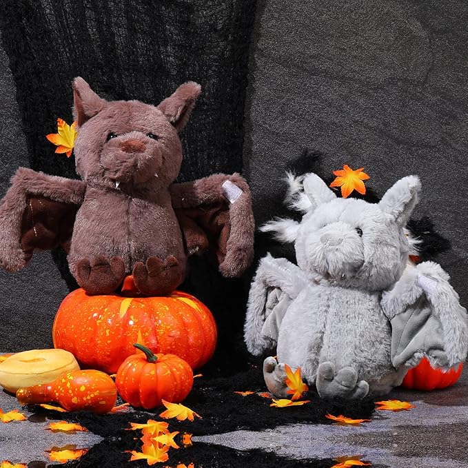 Zhanmai 2 Pack 10 Inches Halloween Bat Plush Cute Bat Stuffed Animal Furry Bashful Bat Toy PP Cotton Soft Bat Plush Doll Toy for Adults Teen Birthday Gifts, Grey