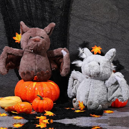 Zhanmai 2 Pack 10 Inches Halloween Bat Plush Cute Bat Stuffed Animal Furry Bashful Bat Toy PP Cotton Soft Bat Plush Doll Toy for Adults Teen Birthday Gifts, Grey