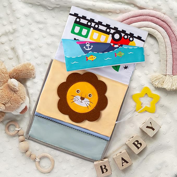 SYNARRY Tummy Time Mirror, Soft Book w/Large Stimulating Baby Safe Mirror 3D Activity 0 3 6 9
