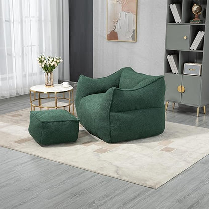 KEIKI Bean Bag Chair with Foot Rest & Armrest, Bean Bag Couch with Filler, Comfort Lounger High Back Bean Bag Lazy Sofa for Adults & Kids for Living Room, Bedroom, Apartment, Dorms, Emerald