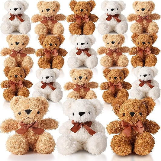 HyDren 18 Pack 8 Inch Bear Stuffed Animal Plush Bears Toys Bulk Soft Bear Doll for Christmas Wedding Birthday Decorations Baby Shower Party Favors(White, Light Brown