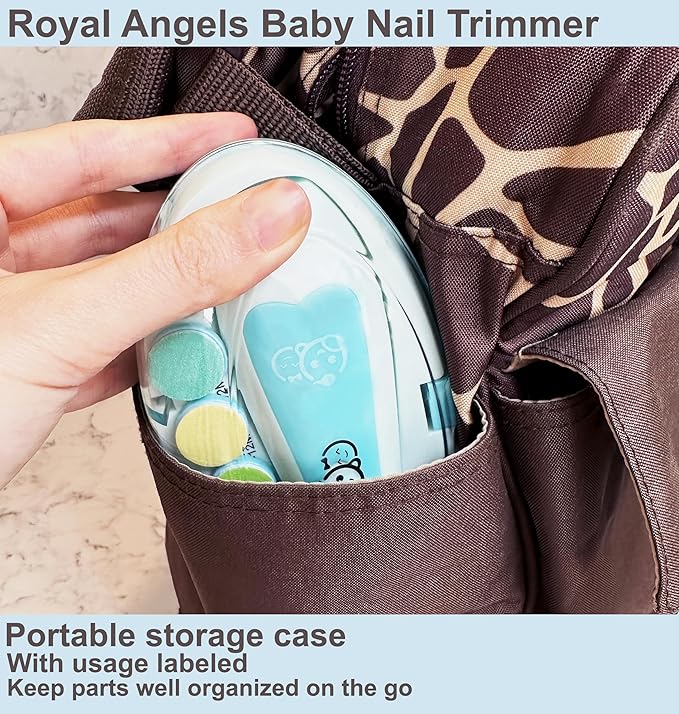 Baby Nail Trimmer 21 in 1, Usage Labeled Case & 13 Extra Replacement Tools, Royal Angels Baby Electric Nail File, Baby Nail Care, Nail Clipper Newborn Toddler Toes & Fingernails Nail Kit (Blue)