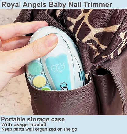 Baby Nail Trimmer 21 in 1, Usage Labeled Case & 13 Extra Replacement Tools, Royal Angels Baby Electric Nail File, Baby Nail Care, Nail Clipper Newborn Toddler Toes & Fingernails Nail Kit (Blue)