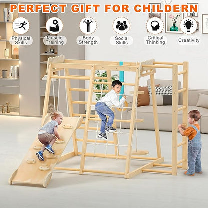 Jungle Gym, Toddler Climbing Toys, Indoor Playground Climbing Toys for Toddlers, Montessori Style Playground Sets for Backyards with Slide, Climbing Wall, Rope Wall Climber, Monkey Bars, Swing