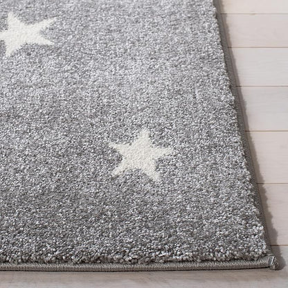 SAFAVIEH Carousel Kids Collection 5'3" Square Grey/Ivory CRK195F Koala Hug Non-Shedding Nursery Playroom Area Rug